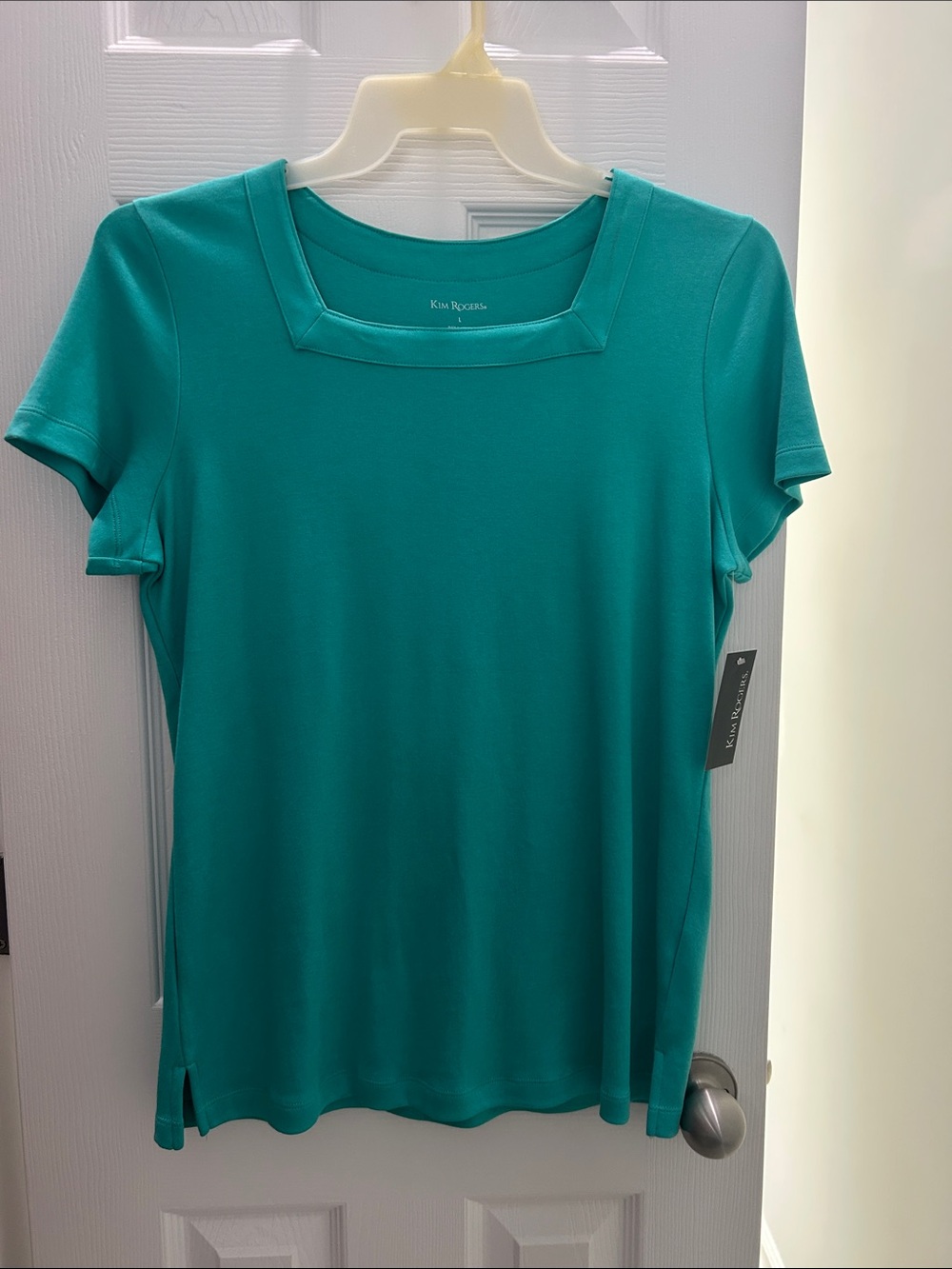Kim Rogers Teal Short-Sleeve Square-Neck Tee
